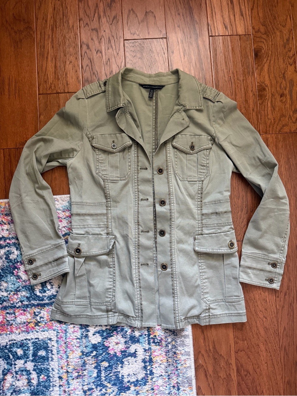 White House Black Market Women's Olive Utility Jacket - Size 8